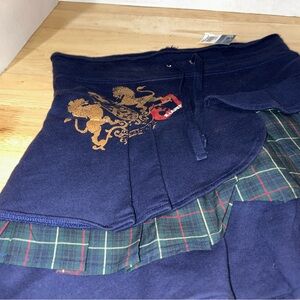 NWT POLO RALPH LAUREN Navy Tartan Plaid Skirt Girls Large Tiered 12/14 Crest